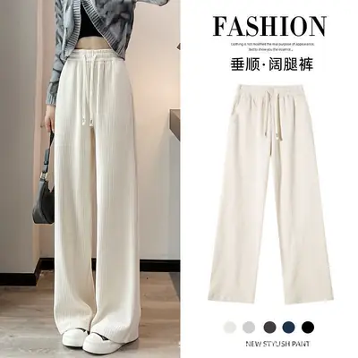 Women Cotton Velvet Wide Leg Pants Black Autumn