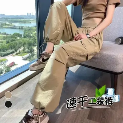 Women Loose Wide Leg Overalls Khaki Quick Drying
