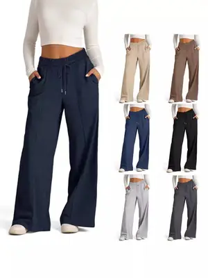 Women Lace-Up Wide-Leg Casual Pants Black Winter
