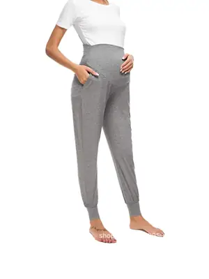 Maternity Joggers Light Gray High Waist Comfortable Daily Wear