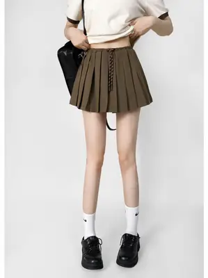 Women Low Waist Drawstring Pleated Skirt Summer