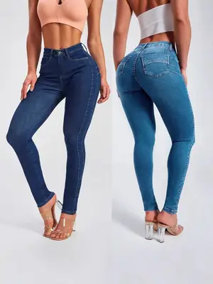 High Waist Stretchy Denim Jeans Blue Slim Fit Pakistan