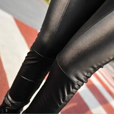 Women's Stretch Imitation Leather Leggings Navy Blue