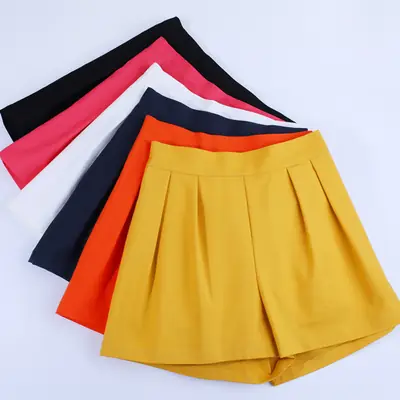 Women Elastic Wide Leg Shorts White Plus Size Spring Casual