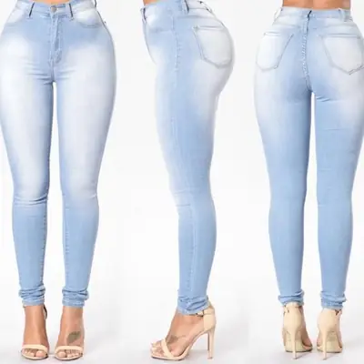 Women Light Blue Slim Fit Denim Pants New