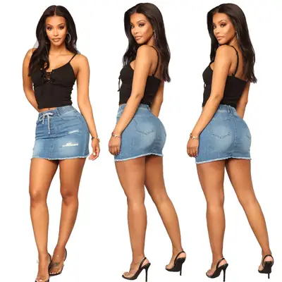 Women Denim Mini Skirt S-Blue Summer Fashion