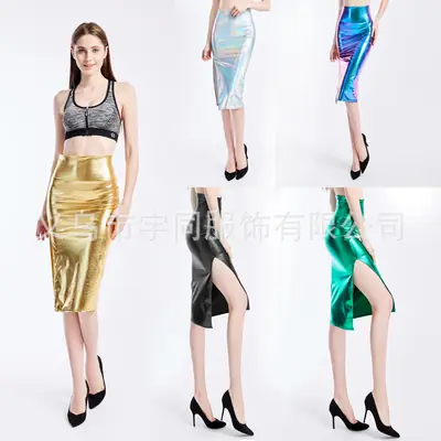 Women Holographic Split Skirt Summer High Heel Ready