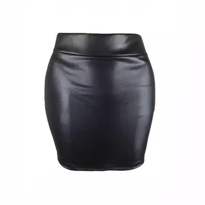 Black High Waist Slim PU Mini Skirt for Women