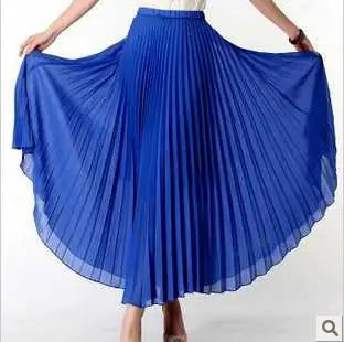 Blue Chiffon Pleated Skirt for Women Beach Elegant Summer