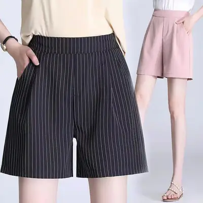 Women High Waist Striped Shorts Summer Casual Pink Black