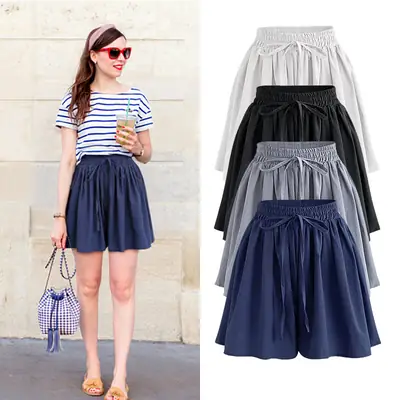 Women Chiffon Wide Leg Shorts Plus Size Elastic Waist Summer Casual Skirt