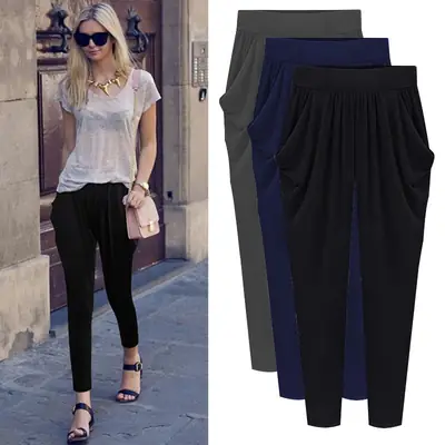 Women's Plus Size Silk Cropped Pants Black Summer Casual