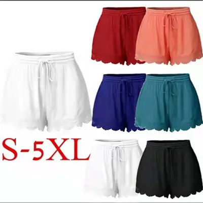Women Lace-Up Shorts Summer Casual White to XL