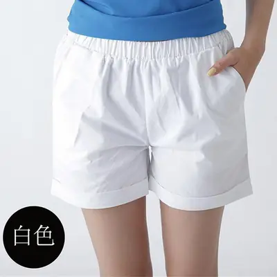 Women White Cotton Loose Shorts Summer Casual Wide Leg