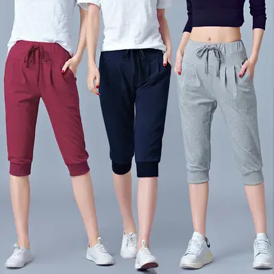 Women High Waisted Stretch Cropped Pants Plus Size Summer Gray