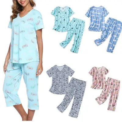 Stylish Butterfly Printed Pajamas Set Cotton Plus Size