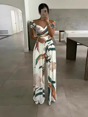 Off-Shoulder Floral Jumpsuit for Women Pakistan Summer Wear