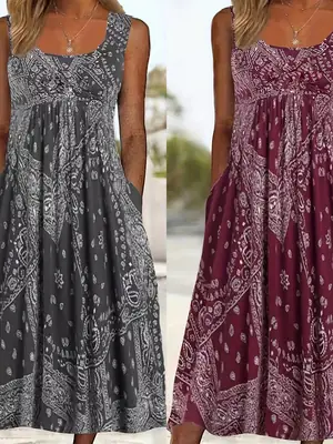 Sleeveless Printed Bandana Dress for Women Summer Wear