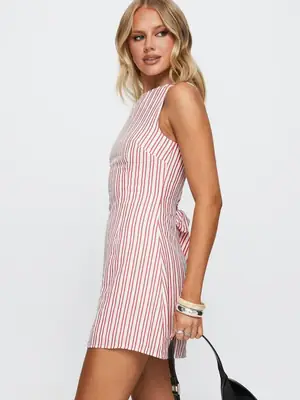 Striped Sleeveless Dress Pink White Slimming Fit thumbnail 3