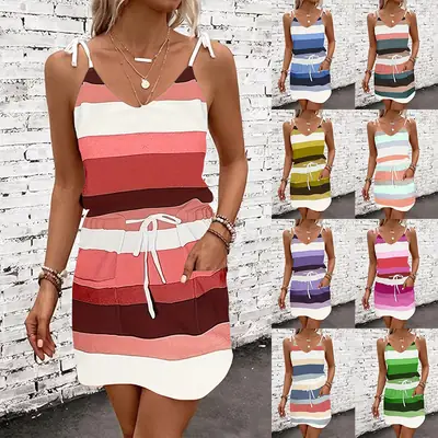 Striped Sleeveless Dress for Women Summer Casual Wear