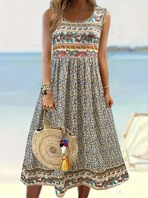 Sleeveless Printed A-Line Summer Dress for Women