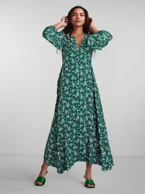 Green Floral Chiffon Gown for Women