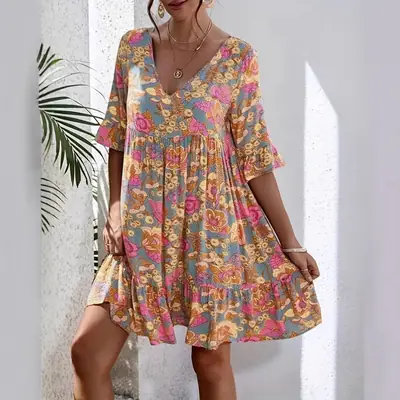 V-Neck Floral Dress for Women Summer Wear Pakistan