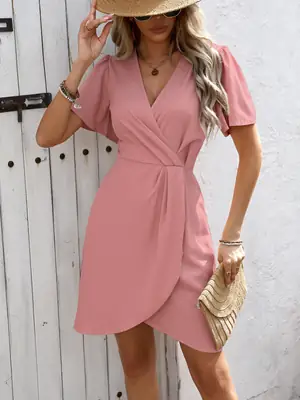 Pink Wrap Dress with Invisible Zipper for Women