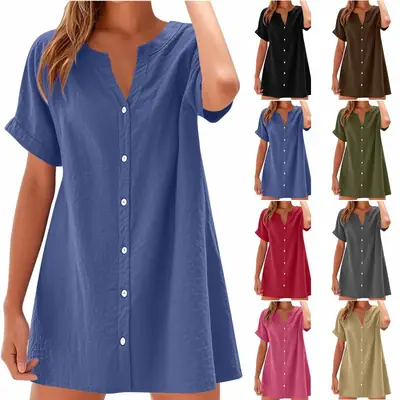 V-Neck Button Dress Cotton Summer Wear Pakistan