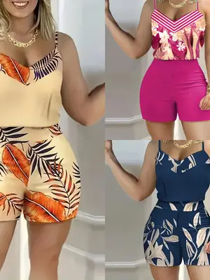 Tropical Printed Sling Suits for Women Summer Wear