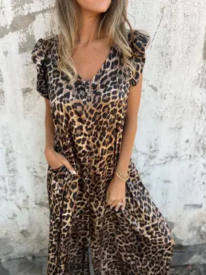 Leopard Print Wide Leg Jumpsuit for Women