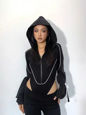 Black Hooded Hoodie for Women Slimming Waist High Waist