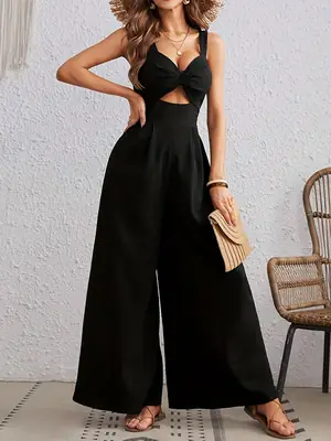Black Wide Leg Cut-Out Jumpsuit for Pakistani Women