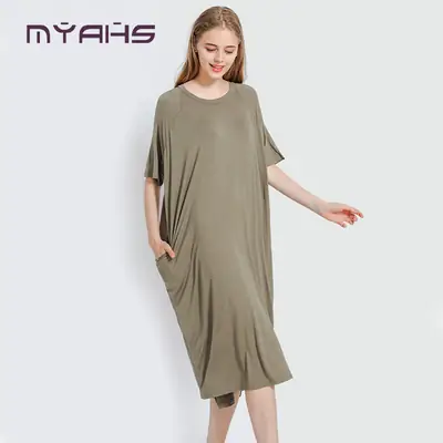 My AHS Loose Summer Dress Solid Olive Green