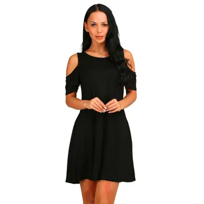 Black Cold-Shoulder Dress for Women, Lightweight, Flared, Office Party Wear