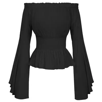 Black Off-Shoulder Flared Sleeve Top for Women