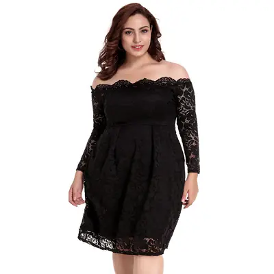 Black Lace Off-Shoulder Dress for Plus Size Women