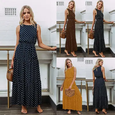 Sleeveless Polka Dot Plus Size Dress Navy Yellow