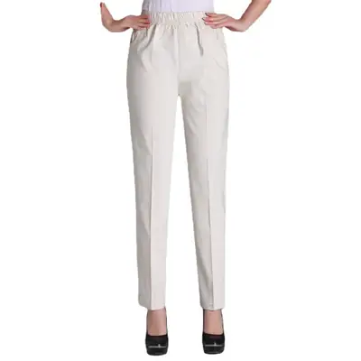 White Elastic Waist Pants for Women Summer Casual Wear