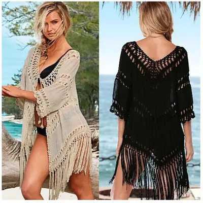 Black Fringed Cover-Up for Women Beach Wear