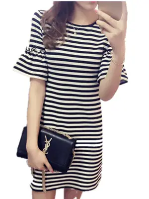 Women Striped Bell Sleeve Dress Pakistan Summer Wear thumbnail 5