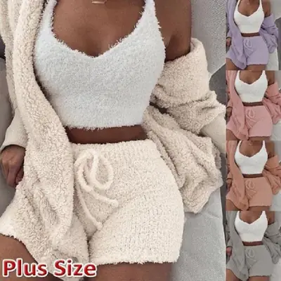 Plus Size Plush 3-Piece Winter Pajama Set