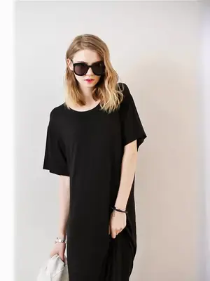 Black Belted Midi Dress for Women, Machine Washable, Loose Fit thumbnail 5