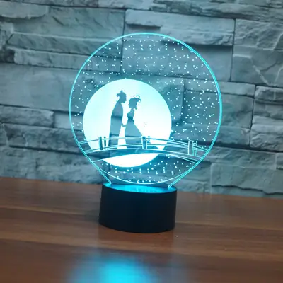 3D Night Light with Magpie Bridge & Moon, Touch-Sensitive 16 Colors