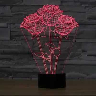 3D Rose Lamp Red Glow Touch Control Acrylic