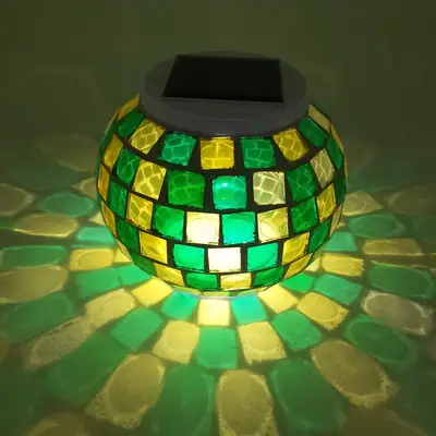 Solar Garden Lamp Green Yellow Mosaic Design