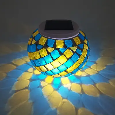Solar Projection Lamp Blue Yellow Glass Mosaic