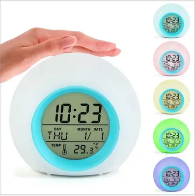Round Colorful Alarm Clock with Temp & Date Display