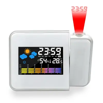 White Projection Clock with Weather Forecast and LED Display