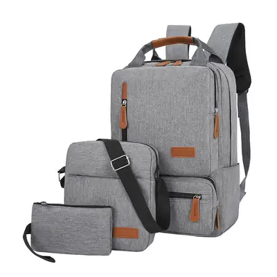 Gray Business 3-Piece Travel Backpack Set